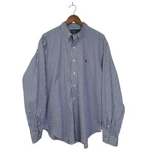 Ralph Lauren XL Preppy Classic Fit Blue White Bengal Stripe Button Down Shirt